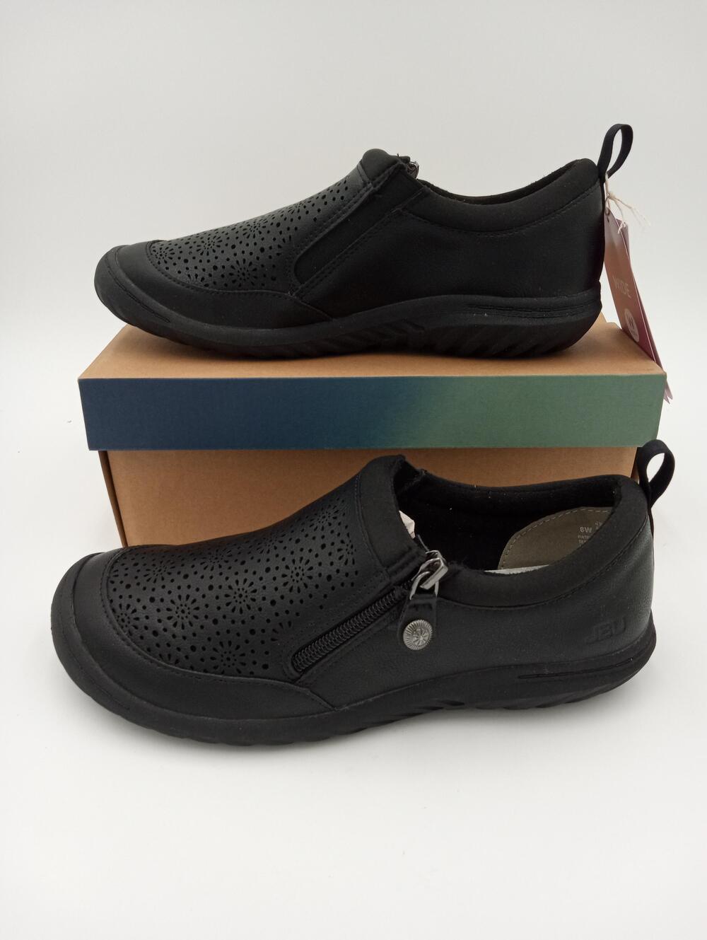 JBU Avery-Wide Shoes Womens Black Slip On Zip Perforated Casual Comfort Size 8 W